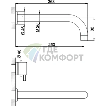Смеситель для раковины настенный CISAL Less New чёрный матовый (LN01351140) - фото 2
