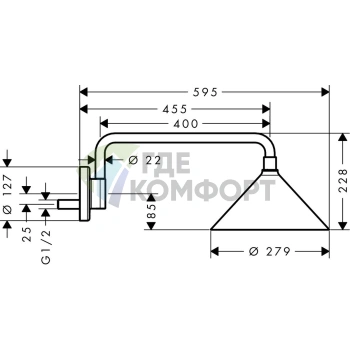 Верхний душ AX ShowerCollection с 2 форсунками, держателем, настенным монтажом и дизайном Front (хром, 240/279 мм) (26021000) - фото 2