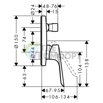 Смеситель для ванны Hansgrohe Logis E встраиваемый с переключателем (хром) (71404000) - фото 2