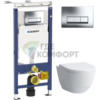 Комплект Чаша Laufen Pro 8.2096.6. без ободка + Крышка-сиденье Laufen Pro с микролифтом + Инсталляция Geberit 458.125.21.1 4 в 1 с кнопкой смыва - фото 1