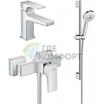 Смеситель Hansgrohe Metropol для ванной: комплект для душа и раковины с донным клапаном Push-Open - фото 1