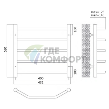Полотенцесушитель электрический Terminus Виктория П5 40x63 E R - фото 2