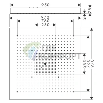 Верхний душ AX ShowerHeaven 970x970 мм для потолочного монтажа из нержавеющей стали (10621800) - фото 2