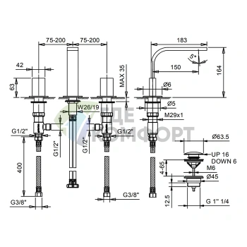 Смеситель для раковины Fantini Venezia In с нажимным донным клапаном, хром (29 02 N504S) - фото 2