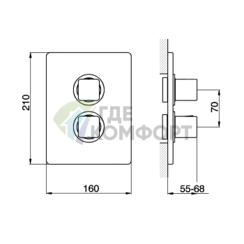 Термостатический смеситель встраиваемый CISAL Cubic с двухпозиционным переключателем, матовый черный (CU01810040) - фото 2