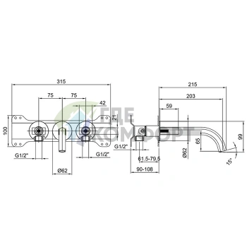 Смеситель для раковины Fantini Venezia встраиваемый на 3 отверстия (29 02 N413SB) - фото 2