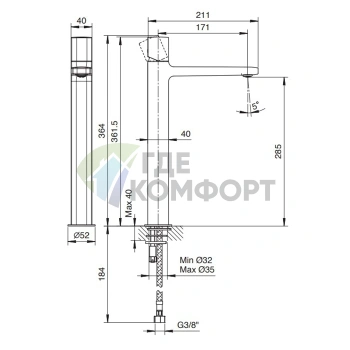 Смеситель Fantini Lame для раковины, 1 отверстие, излив 170 мм, хром (24 02 M006WF) - фото 2