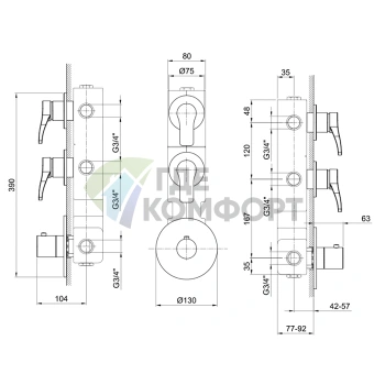 Сердцевина термостатического смесителя для душа Fantini 3/4, 2 входа (19 00 3902A) - фото 2