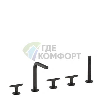 Смеситель для ванны FANTINI SAILING на 5 отверстий с изливом и ручным душем, цвет Deep Black PVD (67 S1 J065) - фото 1