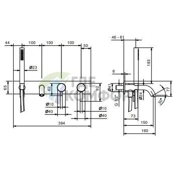 Встраиваемый смеситель для ванны Fantini Nostromo с ручным душем (нержавеющая сталь) (50 93 E820B) - фото 2