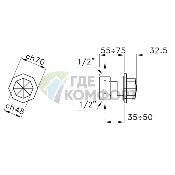 Встраиваемый смеситель Stella Firenze без излива, хром (FI 01102 CR00) - фото 2