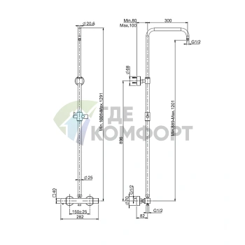 Термостатический смеситель для душа FIMA Carlo Frattini Wellness с душевой стойкой, внешний монтаж, хром (F4255SCR) - фото 2