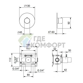 Термостатический встраиваемый смеситель для душа FANTINI Nostromo Matt Copper PVD (87 P9 G500B) - фото 2