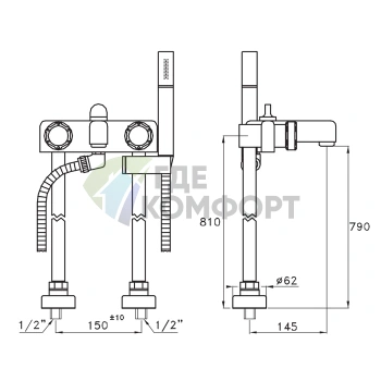 Напольный смеситель для ванны Stella Timeaster 3267/CL306 с ручным душем, хром/черный (TA 02006 CR00N) - фото 2
