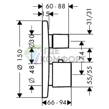 Термостат для душа Hansgrohe Metris Ecostat E 31572000 - фото 2