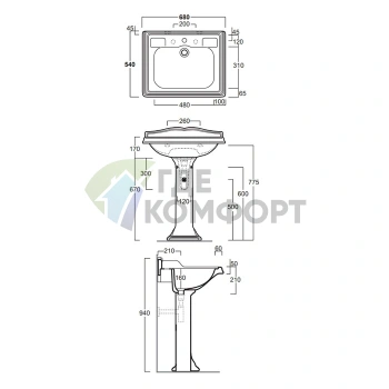 Пьедестал для раковины SIMAS Arcade AR824/AR834/AR844/AR854 белый - фото 2