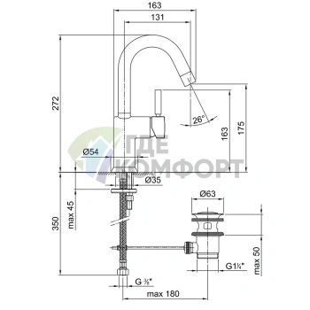 Смеситель для раковины Fantini Cafe с донным клапаном, 1 отв., хром (42 02 1804F) - фото 2