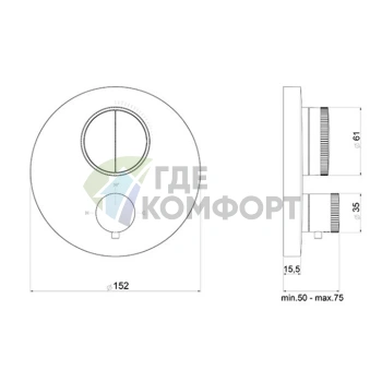 Внешняя часть термостата Almar PUSH ROUND CORE на 2 потребителя, хром (E176632.CR) - фото 2