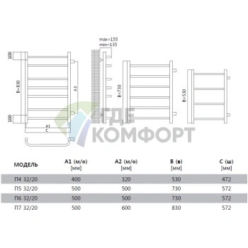 Полотенцесушитель Terminus Стандарт 32/20 П4 м/о 320 40x53 - фото 3