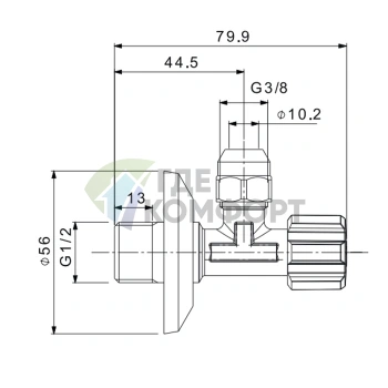Вентиль для раковины Fima Carlo Frattini, хромированный, 1/2, подключение 3/8, с удлинённой муфтой (F205/1CR1/2) - фото 2