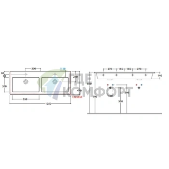 Раковина GLOBO Forty3 подвесная или на мебель 125х47х14см белая - фото 2