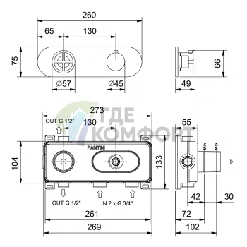 Термостатический смеситель Fantini Fontane Bianche в цвете Matt Gun Metal (47 P5 P372B) - фото 2