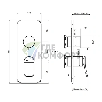 Смеситель для душа Fima Carlo Frattini Bathroom Flo однорычажный встраиваемый с переключателем 2/3 источника (хром) (F3809X6CR) - фото 2