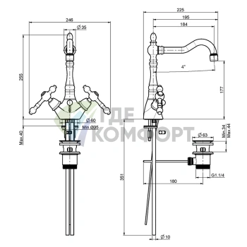Смеситель для раковины FIMA Carlo Frattini Epoque с вращающимся изливом и донным клапаном, бронза (F5061BR) - фото 2