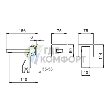 Смеситель для раковины Fantini Mint встраиваемый на 2 отверстия без донного клапана, хром (34 02 F809B) - фото 2