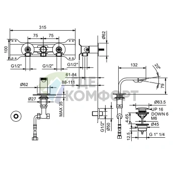 Смеситель для биде Fantini Venezia In золотой с донным клапаном (29 01 N511SB) - фото 2