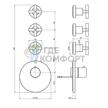 Термостатический смеситель для душа FIMA Carlo Frattini Fimatherm Maxima встроенный, 3 запорных вентиля, хром (F5333X3CR) - фото 2