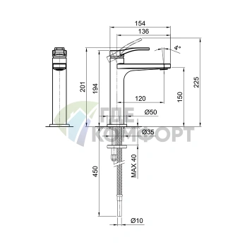 Смеситель для раковины Fantini AL/23 с высоким изливом, без донного клапана (26 02 B004WF) - фото 2