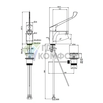 Смеситель для раковины FIMA Carlo Collettivita с донным клапаном, хром (F3831/LCCR.ES) - фото 2