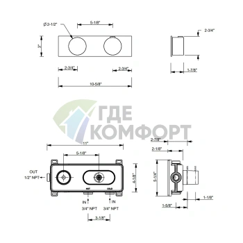 Встраиваемый термостат для душа Fantini AF/21 на 3 источника, цвет Matt Copper PVD (27 P9 A973B) - фото 2
