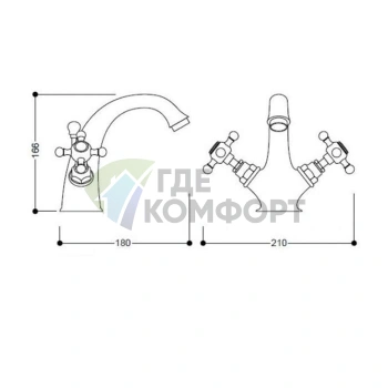 Золотой ретро-смеситель Kerasan для раковины на 3 отверстия (739191 oro) - фото 2