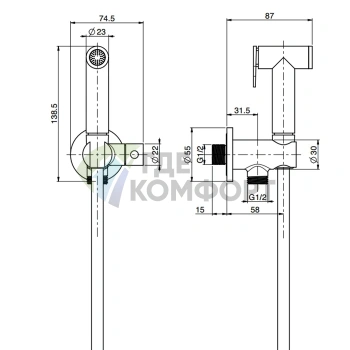 Гигиенический душ FIMA Carlo Frattini Spillo Steel с запорным вентилем, шлангом 1200 мм и держателем (INOX) (F2952INOX) - фото 2