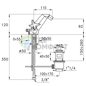 Смеситель для биде Stella на 1 отверстие с донным клапаном, хром (ST 00204 CR00) - фото 2