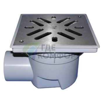 Трап HL605SW с решеткой 226x226 мм-с грязеуловителем и горизонтальным выпуском DN110 - фото 1