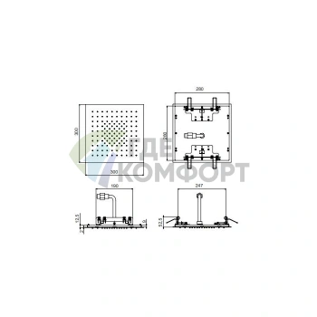 Встраиваемый потолочный душ FANTINI ACQUAFIT 300x300 мм Matt British Gold PVD (79 P6 K052) - фото 2