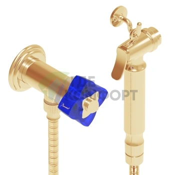 Гигиенический душ THG PETALE DE CRISTAL BLEU с запорным вентилем, шлангом 1250 мм и держателем, прозрачное стекло, полированное золото (U6B-F01-5840/8) - фото 1