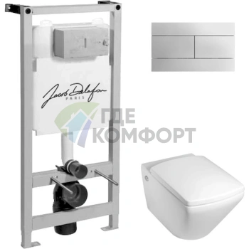 Комплект подвесного унитаза Jacob Delafon Escale E1306 с инсталляцией E5504-NF и хромированной кнопкой E4316-CP