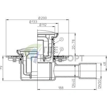 Трап HL510NR с круглой решеткой 112x112 мм c горизонтальным выпуском - фото 3