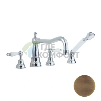 Смеситель для ванны CISAL Arcana Toscana на 4 отверстия с изливом 250 мм в цвете бронза (TS00026427) - фото 1