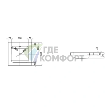 Раковина BETTEOne встраиваемая на столешницу 53x53x9 см без отв под смеситель с переливом цвет белый - фото 2