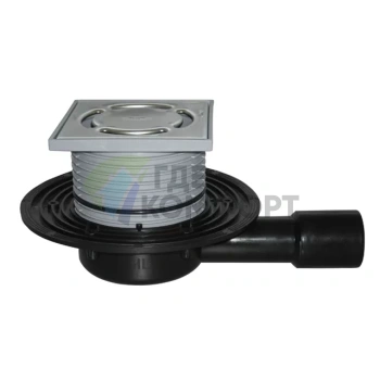 Трап HL90.2 с решеткой 115x115 мм-незамерзающим затвором и горизонтальным выпуском - фото 1