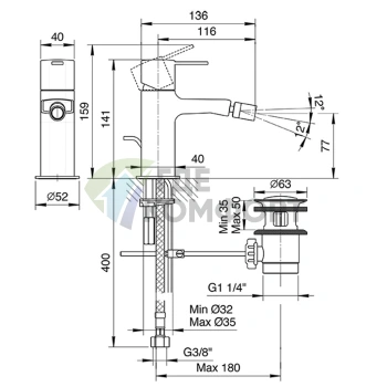 Смеситель для биде Fantini Lame с донным клапаном, хром (24 02 M108F) - фото 2