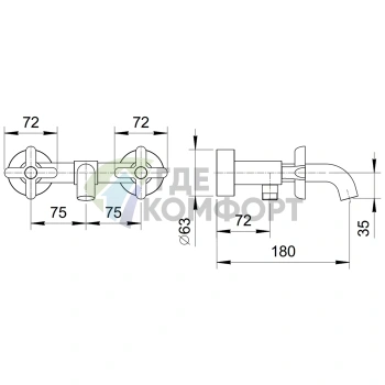 Смеситель для ванны Fantini Icona Classic с ручным душем, настенный, хром (53 02 R015) - фото 2