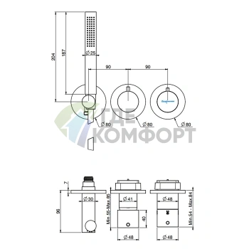 Термостатический смеситель для душа FIMA Carlo Frattini MAST: встраиваемый, на 2 источника, с душевым комплектом, матовый черный (F3149X9NS) - фото 2