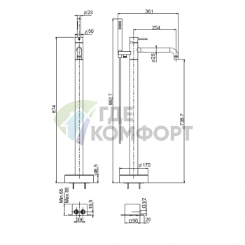 Напольный смеситель для ванны FIMA Carlo Frattini SO с душевым комплектом, черный матовый (F3184/4NS) - фото 2