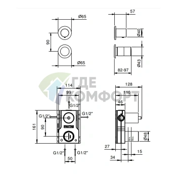 Встраиваемый смеситель для душа Fantini Nice без ручки (хром) (65 02 S189SB) - фото 2